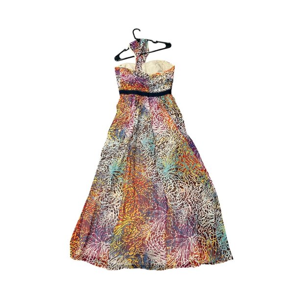 BCBGMaxAzria Inga One Shoulder Halter Silk Maxi Dress Multicolor Sz 10 Cocktail - Picture 4 of 12